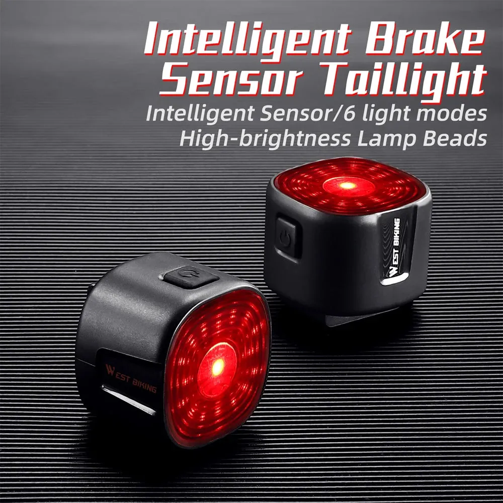 Rechargeable Bicycle Rear Light Intelligent Bike Taillight High-Bright Cycling Warning Lamp Waterproof with 6 Light Modes