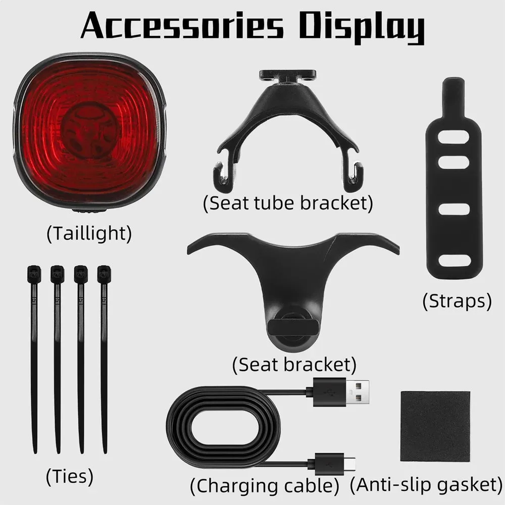 Rechargeable Bicycle Rear Light Intelligent Bike Taillight High-Bright Cycling Warning Lamp Waterproof with 6 Light Modes