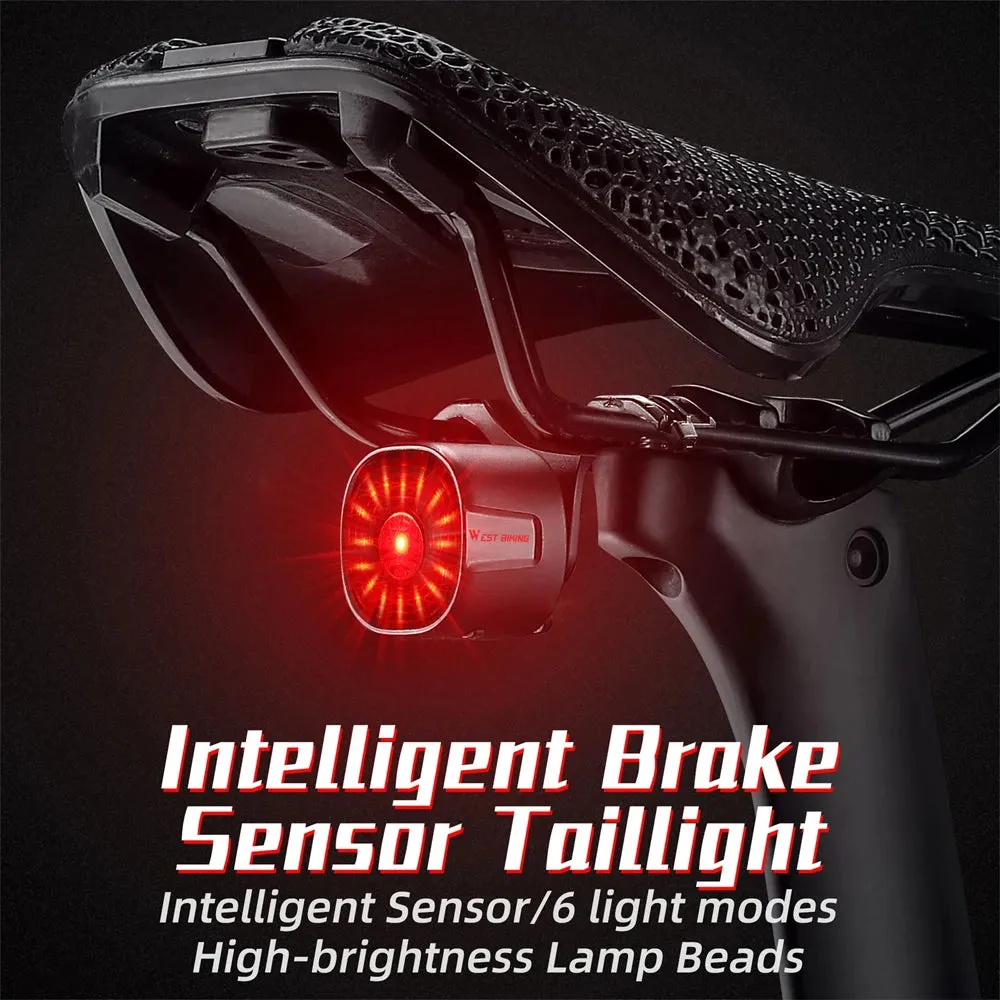 Rechargeable Bicycle Rear Light Intelligent Bike Taillight High-Bright Cycling Warning Lamp Waterproof with 6 Light Modes