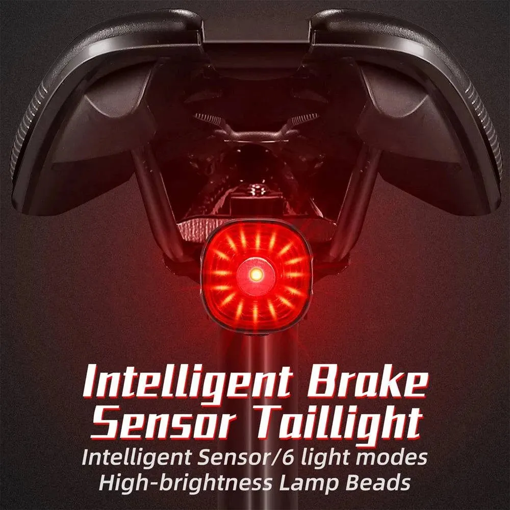 Rechargeable Bicycle Rear Light Intelligent Bike Taillight High-Bright Cycling Warning Lamp Waterproof with 6 Light Modes