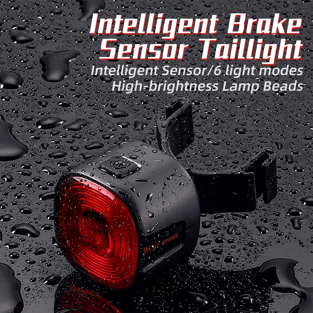 Rechargeable Bicycle Rear Light Intelligent Bike Taillight High-Bright Cycling Warning Lamp Waterproof with 6 Light Modes