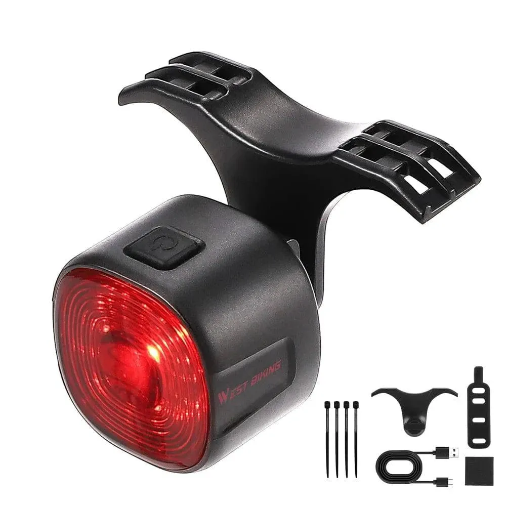 Rechargeable Bicycle Rear Light Intelligent Bike Taillight High-Bright Cycling Warning Lamp Waterproof with 6 Light Modes