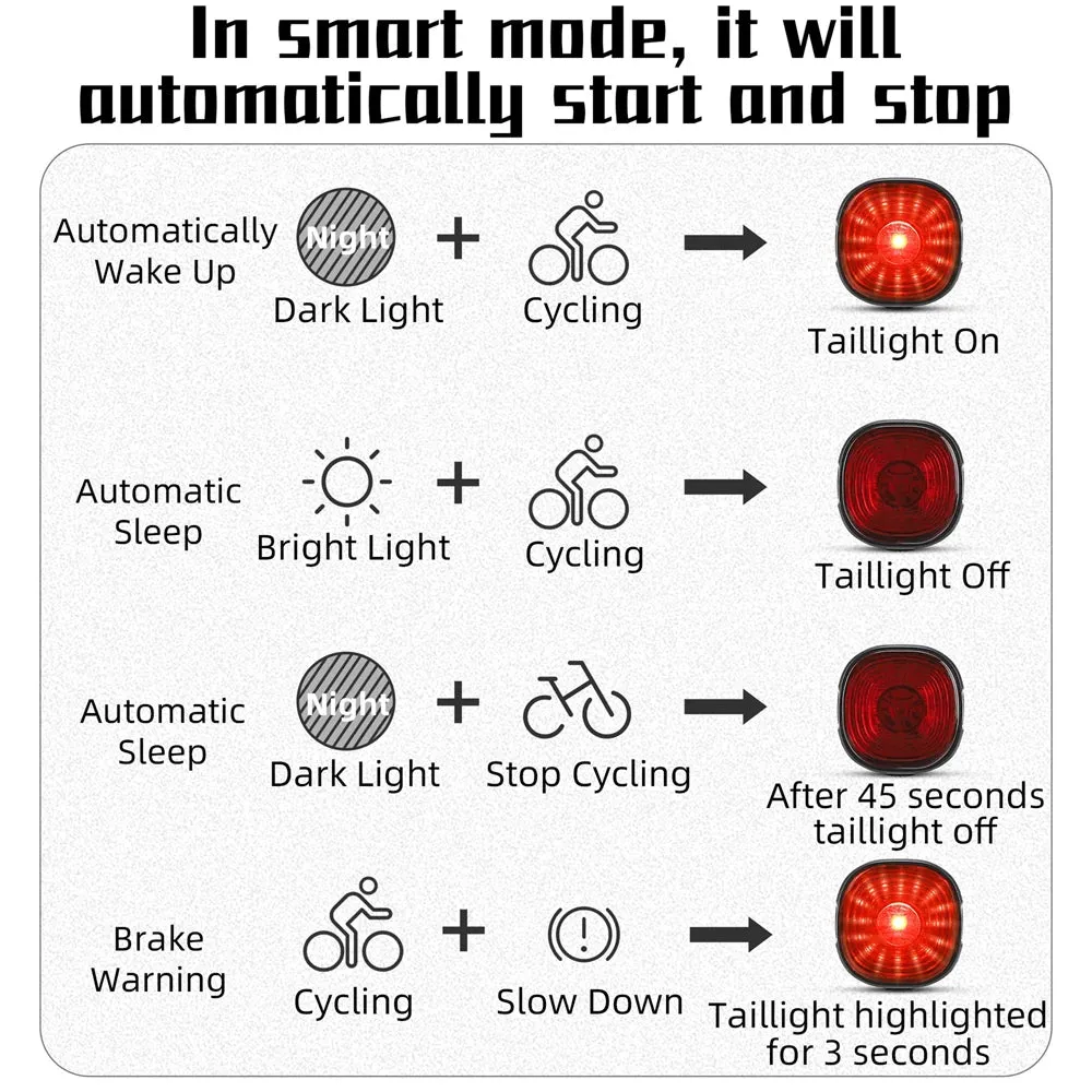 Rechargeable Bicycle Rear Light Intelligent Bike Taillight High-Bright Cycling Warning Lamp Waterproof with 6 Light Modes
