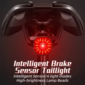 Rechargeable Bicycle Rear Light Intelligent Bike Taillight High-Bright Cycling Warning Lamp Waterproof with 6 Light Modes
