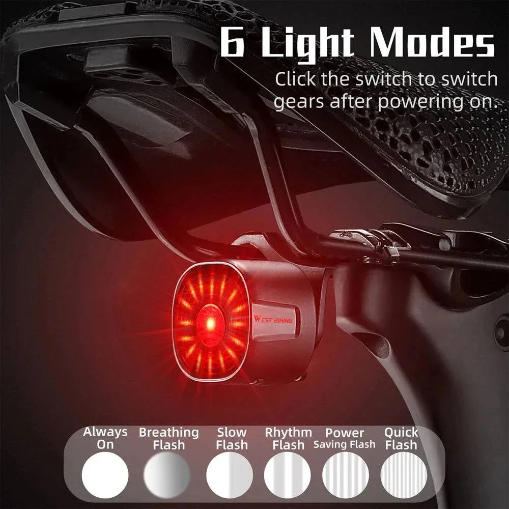 Rechargeable Bicycle Rear Light Intelligent Bike Taillight High-Bright Cycling Warning Lamp Waterproof with 6 Light Modes