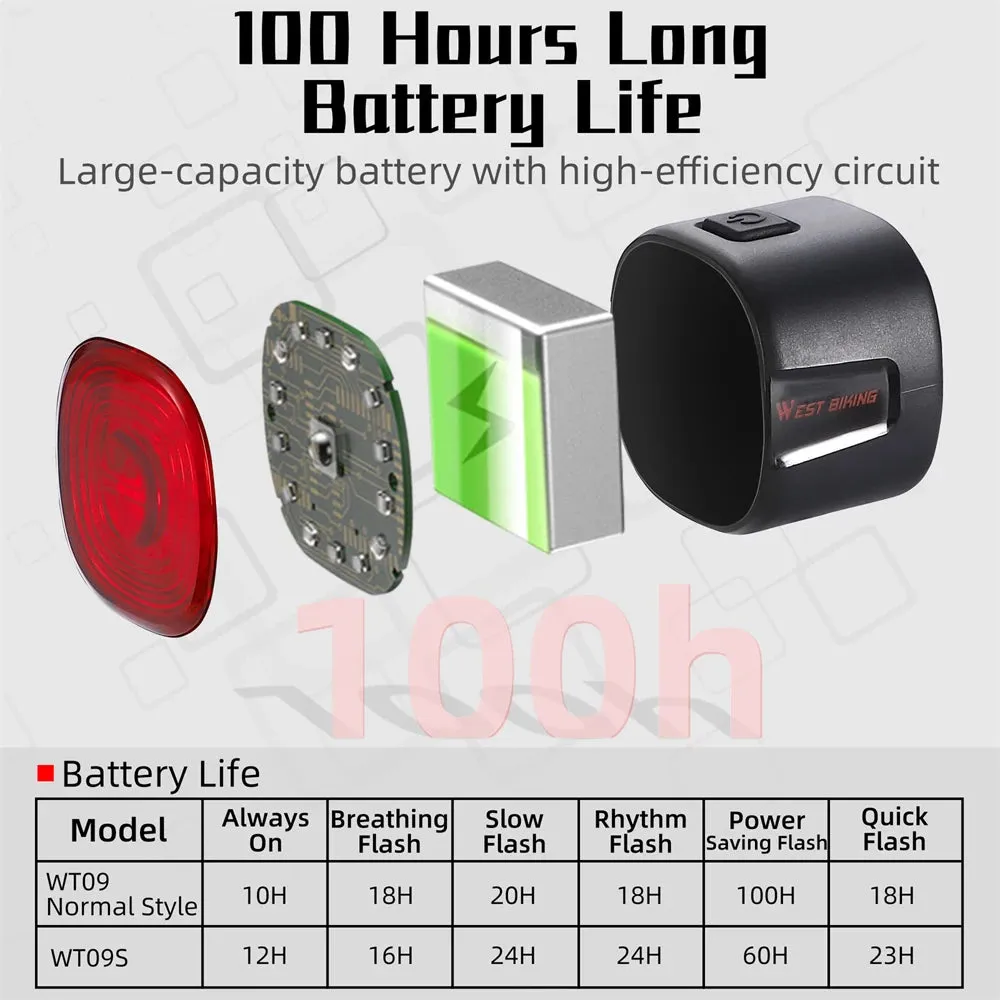 Rechargeable Bicycle Rear Light Intelligent Bike Taillight High-Bright Cycling Warning Lamp Waterproof with 6 Light Modes