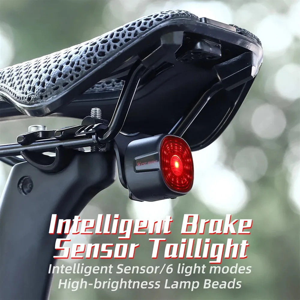 Rechargeable Bicycle Rear Light Intelligent Bike Taillight High-Bright Cycling Warning Lamp Waterproof with 6 Light Modes