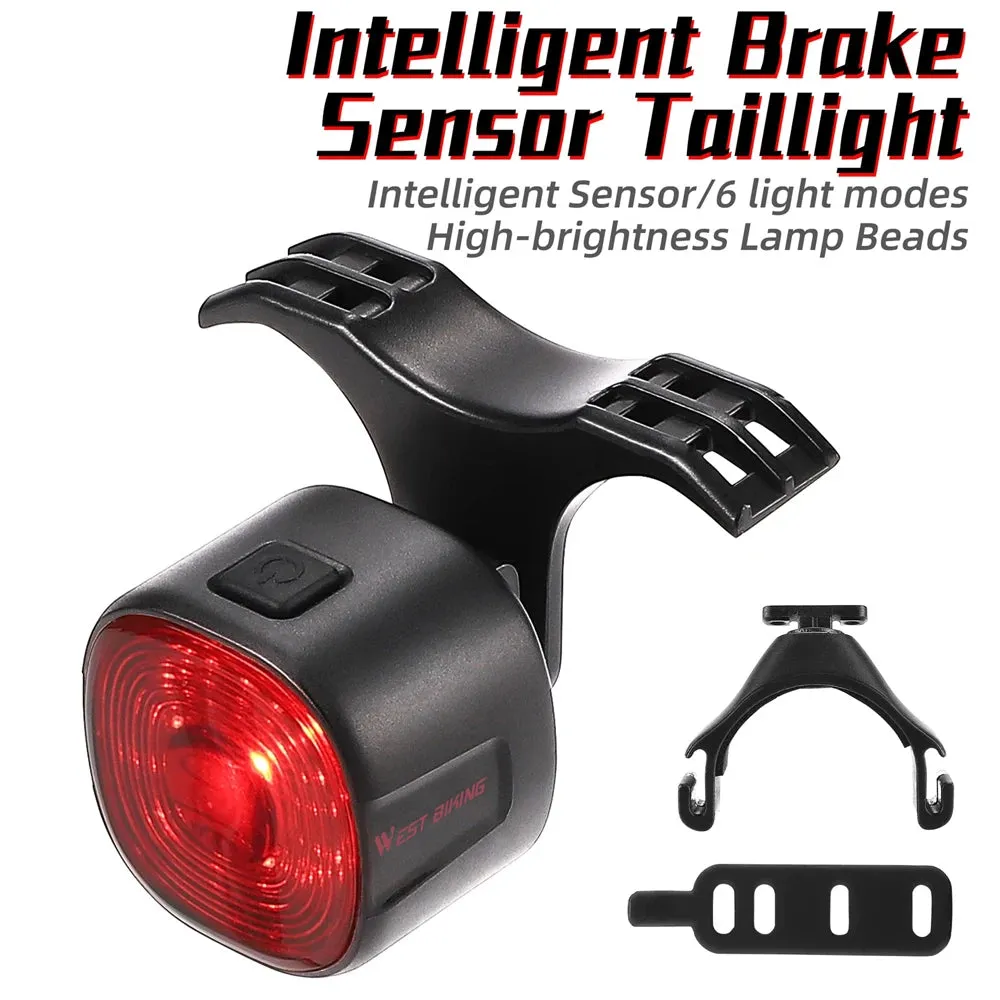 Rechargeable Bicycle Rear Light Intelligent Bike Taillight High-Bright Cycling Warning Lamp Waterproof with 6 Light Modes