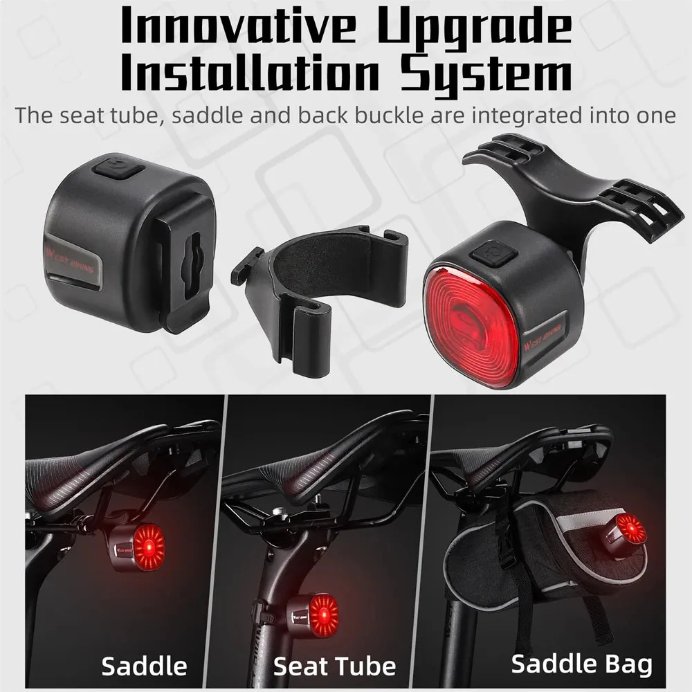 Rechargeable Bicycle Rear Light Intelligent Bike Taillight High-Bright Cycling Warning Lamp Waterproof with 6 Light Modes