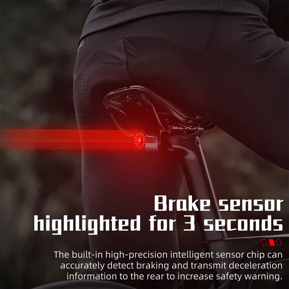 Rechargeable Bicycle Rear Light Intelligent Bike Taillight High-Bright Cycling Warning Lamp Waterproof with 6 Light Modes