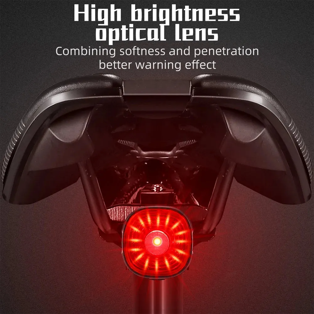 Rechargeable Bicycle Rear Light Intelligent Bike Taillight High-Bright Cycling Warning Lamp Waterproof with 6 Light Modes