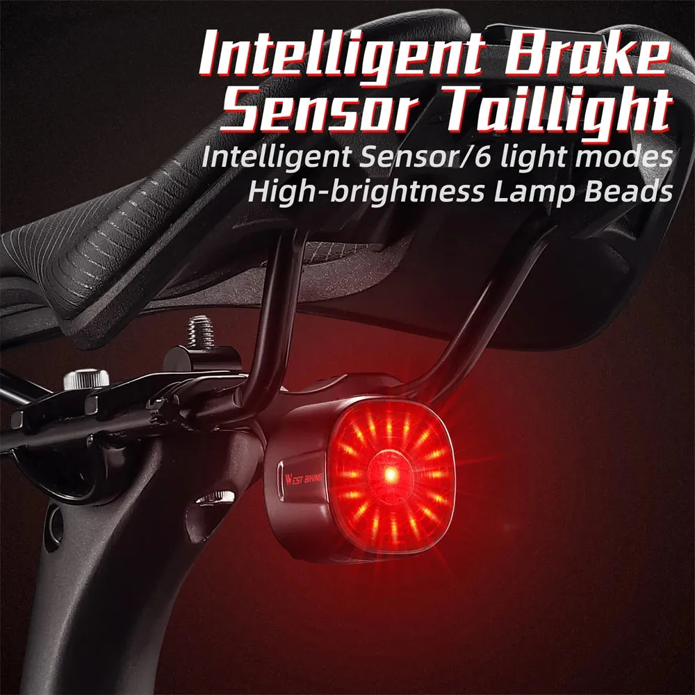 Rechargeable Bicycle Rear Light Intelligent Bike Taillight High-Bright Cycling Warning Lamp Waterproof with 6 Light Modes