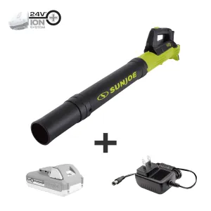 Sun Joe 24V-TB-LTE 24-Volt iON  Cordless Compact Turbine Jet Blower Kit | 100-MPH | 280-CFM | W/ 2.0-Ah Battery and Charger